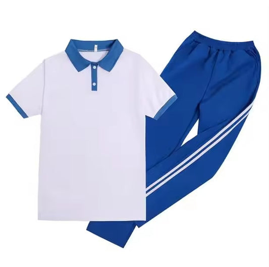 Chinese Middle School Uniform Girls Vintage White Blue Include Shirt Pants Summer