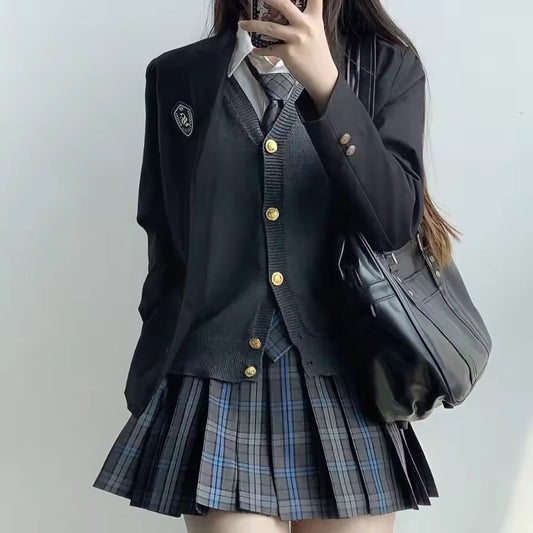 2025 traditional korea japan style jk uniform suit set shirt vest plaid pleated half skirt women fashion retro full jk set b216